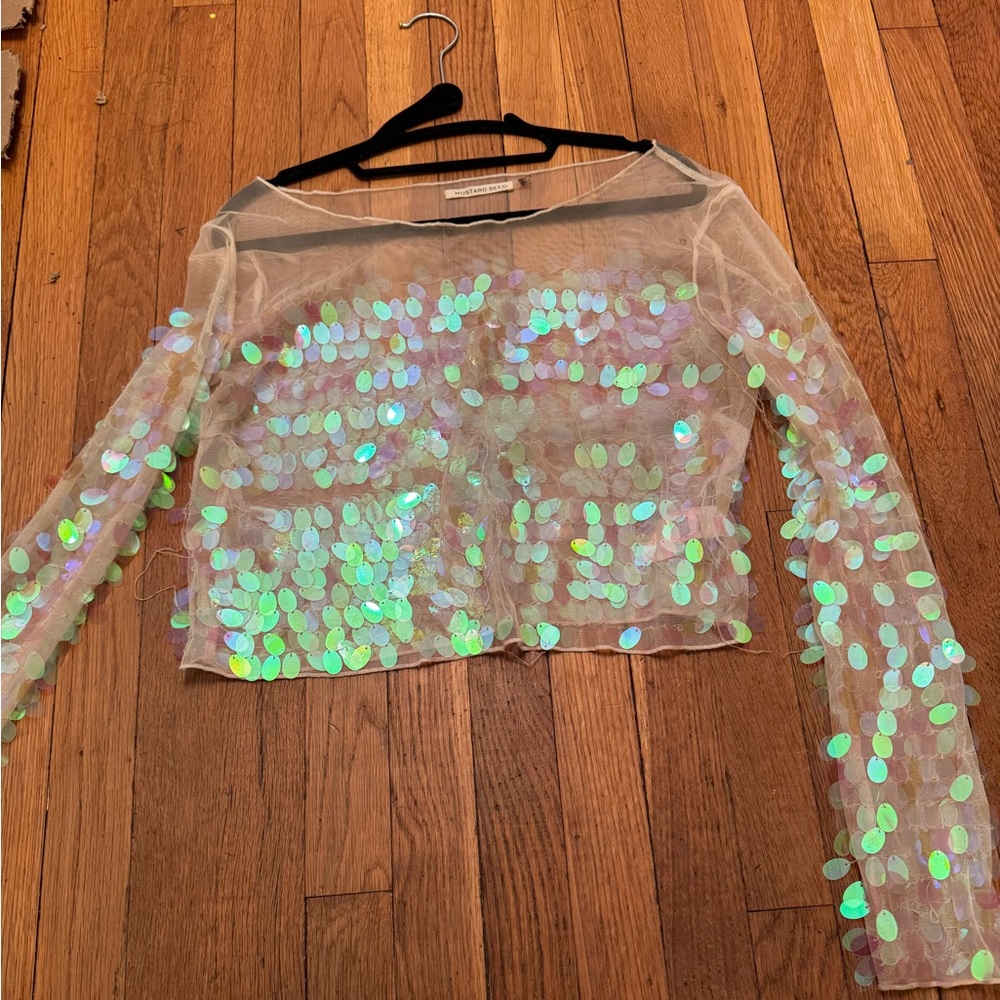 Iridescent sequin mesh crop top from nastygal